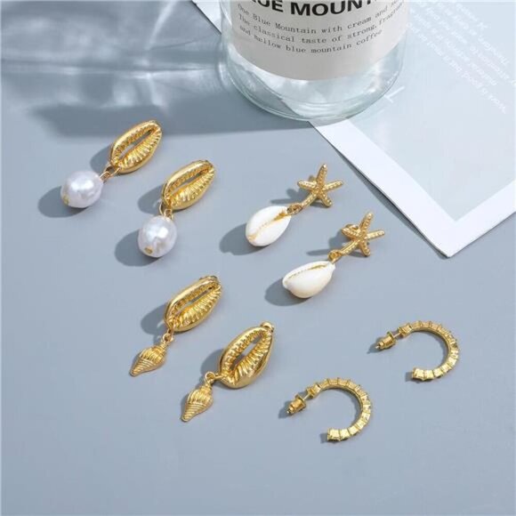 9 Piece Gold Jewelry Set for Women Fashion Costume Jewelry Gold Summer Chic - Picture 4 of 7